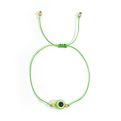 Зелено-Желтый Плетеные браслеты из смоляных бусин от сглаза в стиле бохо, регулируемые плетеные браслеты из нейлонового шнура для женщин, зеленый желтый, внутренний диаметр: 11 дюйм (28 см)