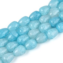 Темно-Голубой Выпечки нарисованные потрескивание стеклянные бусины пряди, слеза, глубокое синее небо, 13~13.5x9.5~10 мм, отверстие : 1.2~1.4 мм, около 54~60 шт / нитка, 28.35~30.71 дюйм (72~78 см)