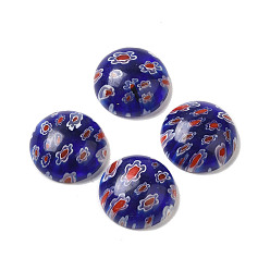 Medium Blue Handmade Millefiori Glass Cabochons, Half Round, Medium Blue, 16x6.5mm