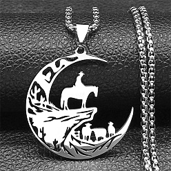 Нержавеющая Сталь Цвет 201 ожерелья из нержавеющей стали с полой выемкой в форме ковбойской луны, цвет нержавеющей стали, 23.23 дюйм (59 см)