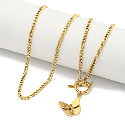 Золотой Ионное покрытие (IP) 201 ожерелья с подвесками-бабочками из нержавеющей стали витой цепочкой, золотые, 22.80 дюйм (57.9 см)