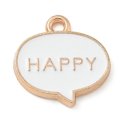 Белый Сплав эмали прелести, золотой свет, без кадмия и без свинца, диалоговое окно с надписью «Happy Charm», белые, 15x15x2 мм, отверстие : 1.6 мм