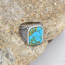 Синтетическая Бирюза 304 нержавеющая сталь с синтетическими бирюзовыми кольцами, античное серебро, прямоугольные, размер США 7 (17.3 мм)