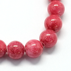 FireBrick Natural Dyed Yellow Jade Gemstone Bead Strands, Round, FireBrick, 8mm, Hole: 1mm, about 50pcs/strand, 15.7 inch