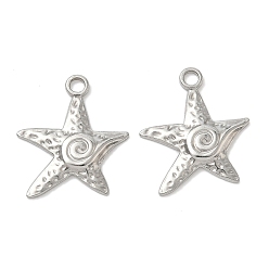 Морская звезда Морской звериный стиль 304 подвески из нержавеющей стали, анти-тускнение, морская звезда, 23x20x2 мм, отверстие : 2.5 мм