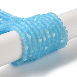 Темно-Голубой Стеклянные бусины, имитация нефрита , с половинным покрытием ab цвета, граненые, матовые, рондель, глубокое синее небо, 3.5~3.8x3 мм, отверстие : 1 мм, около 105~110 шт / нитка, 29~31 см