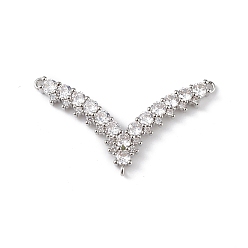Платина Латунь покрытие стойки микро проложить прозрачный фианит люстра компонент ссылка, v-образный, без кадмия и без свинца, долговечный, платина, 20x36x3 мм, отверстие : 1 мм