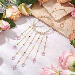 Розовый Подвесные украшения в виде звезды из латуни, обмотанной проволокой, Стеклянные ловцы солнца в форме сердца с кисточками для украшения сада на открытом воздухе, туманная роза, 312 мм