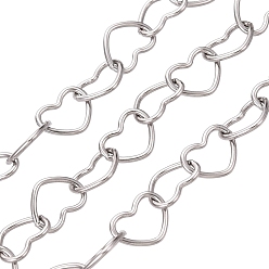 Stainless Steel Color 304 Stainless Steel Heart Link Chains, with Spool, Stainless Steel Color, 10x7.5x1mm, about 82.02 Feet(25m)/Roll