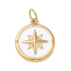 Rond Plat 304 acier inoxydable émail pendentifs, or, charmes de la boussole, 17.5x15x2.5mm, Trou: 4.5mm