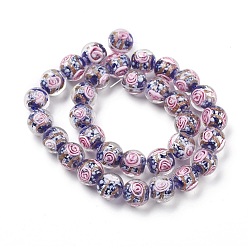 Blue Handmade Gold Sand Lampwork  Beads Strands, Round, Blue, 11~12mm, Hole: 1mm, about 33pcs/strand, 14.5 inch(37cm)