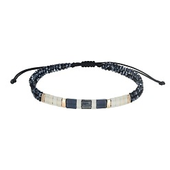 Черный Браслеты в богемном стиле из стеклянного бисера и пластиковых бусин, сплетенных вместе, плетеные браслеты из полиэфирного шнура для женщин, чёрные, 11.02 дюйм (28 см)