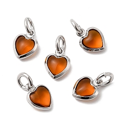 Коричневый Кулон из циркония, сердце прелести, без кадмия и без свинца, стойки покрытие, долговечный, с целью перехода в кольце, платина, коричневые, 9x7x3.5 мм, отверстие : 3 мм