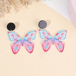 Бледно-Розовый Акриловые болтаться серьги стержня, бабочка, платина, розовый жемчуг, 50x45 мм