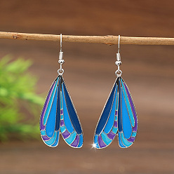 Platinum Alloy Enamel Dangle Earrings, Butterfly Wing, Platinum, 61x22mm