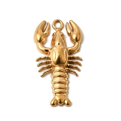Креветка Подвески из нержавеющей стали 304, золотые, ионное покрытие (ip), креветка, 28x15x4 мм, отверстие : 1.6 мм