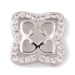 Платина Латунные микро проложить кубического циркония многожильных ссылки, долговечный, без свинца и без кадмия, цветок, платина, 17x17x4 мм, отверстие : 2.5x1 мм