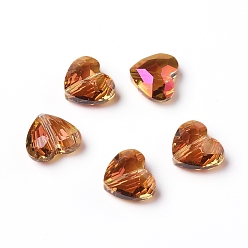 Кристально-абрикосовый Цвет Гальванические стеклянные бусины, граненые, сердце, астральный розовый, 10.3x12x5.3 мм, отверстие : 1.2 мм