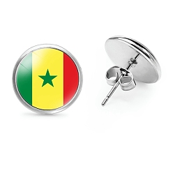 Разноцветный Плоские круглые стеклянные серьги-гвоздики на тему национального флага, серьги из платинового сплава, красочный, 12 мм