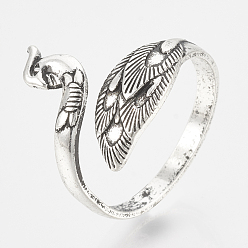 Antique Silver Alloy Cuff Finger Rings, Phenix, Antique Silver, Size 9mm, 19mm