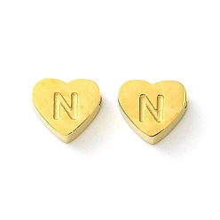 Letter N Ионное покрытие (ip) 316 l хирургические шарики из нержавеющей стали, без никеля , Любовное сердце с бусинкой в виде буквы, реальный 18 k позолоченный, Письмо N, 5.5x6.5x2.5 мм, отверстие : 1.4 мм