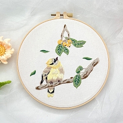 Light Yellow DIY Embroidery Kits, Including Printed Fabric, Embroidery Thread & Needles, Embroidery Hoop, Light Yellow, 200mm