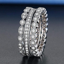 Платина 3 шт. 3 стили латунные микропаве прозрачные кубические циркониевые кольца для женщин, платина, размер США 9 (18.9 мм)