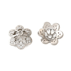 Платина 6-лепестковый цветок латунные микропаве прозрачные кубические циркониевые бусины колпачки, долговечный, без кадмия и без свинца, стойки покрытие, платина, 13.5x12.5x8 мм, отверстие : 1.6 мм