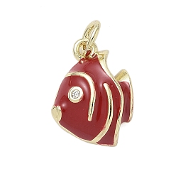 Темно-Красный Латунь эмаль подвески, стойки покрытие, долговечный, без свинца и без кадмия, реальный 18 k позолоченный, очарование рыбы, с целью перехода в кольце, темно-красный, 15x11x4.5 мм, отверстие : 3.2 мм