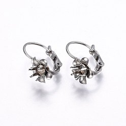Couleur Acier Inoxydable 201 boucles d'oreilles à levier en acier inoxydable résistantes au ternissement, 304 avec tige en acier inoxydable, fleur, couleur inox, Plateau: 4 mm, 17x9x13mm, pin: 0.8 mm