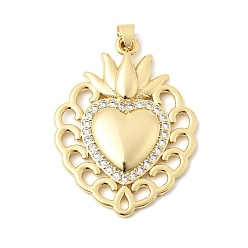 Настоящее золото 18K Латунные микро проложить кубического циркония подвески, сердце прелести, долговечный, стойки покрытие, без свинца и без кадмия, реальный 18 k позолоченный, 44.5x33x4 мм, отверстие : 3.5x3 мм