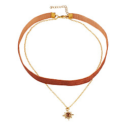 Золотой Подвеска в виде солнца из сплава смолы, односторонняя, темно-красная бархатная лента и латунная цепочка, двухслойное ожерелье-чокер, золотые, 13.78 дюйм (35 см)