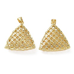 Треугольник Латунные микропаве прозрачные подвески с фианитом, реальный 18 k позолоченный, треугольные, 24.5x24x8 мм, отверстие : 3.5x5 мм