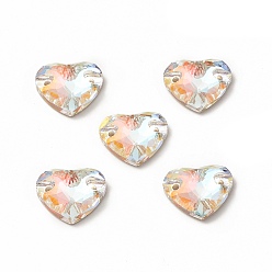 Light Crystal AB Heart Shape Sew on Rhinestone, K5 Glass Rhinestone, 2-Hole Link, Plated Flat Back, Sewing Craft Decoration, Light Crystal AB, 12x14x4.5mm, Hole: 1mm