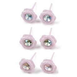 Фламинго Гипоаллергенные серьги-гвоздики из биокерамики с цирконием и керамикой, со стразами, не выцветает и не содержит никеля, цветок, фламинго, 9x9 мм