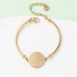 Золотой Религия 304 браслеты из нержавеющей стали для женщин, плоский круглый со святым, золотые, 5-1/8 дюйм (13 см)