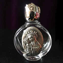 Antique Silver Glass Holy Water Bottle with Zinc Alloy Cap, Religion Portable Refillable Container, Antique Silver, 6.7x4.4cm