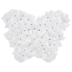Белый 1украшения для шитья из органзы, цветок, со стразами, белые, 290~295x370~380x4.5 мм