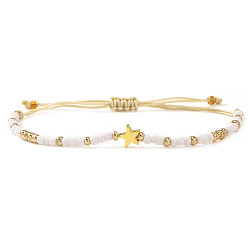 Белый Регулируемые браслеты из стеклянного бисера, латунь звезда шарм браслеты для женщин, белые, 11.02 дюйм (28 см)