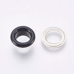 Black Iron Grommet Eyelet Findings, for Bag Making, Flat Round, Platinum, Black, 8x4.3mm, Inner Diameter: 4mm