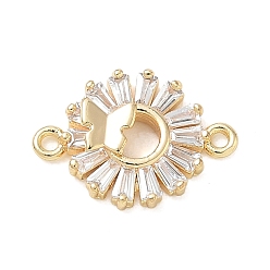 Flower Butterfly Theme Brass Pave Clear Cubic Zirconia Connector Charms, Golden, Sunflower with Butterfly, 14.5x10.5x3mm, Hole: 1mm