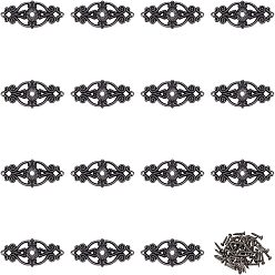 Antik Bronze Eckschutz aus Zinklegierung, mit Eisenschrauben, für möbel schmuckschatulle dekoration, Blume, Antik Bronze, 63x24x3 mm, Bohrung: 1.5 mm, 30sets / box