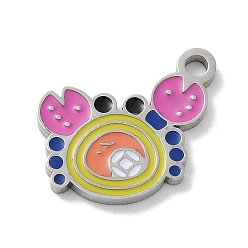 Stainless Steel Color 304 Stainless Steel Enamel Charms, Crab Charm, Stainless Steel Color, 14.5x14.5x1.5mm, Hole: 1.8mm