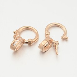Розовое Золото 925 застежки-твистеры из фианита с микропаве из стерлингового серебра., розовое золото , 14x10x5 мм, отверстие : 3 мм