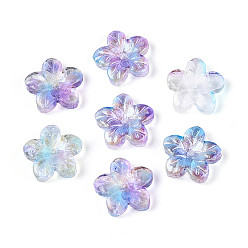 Средняя Орхидея Выпечка расписные прозрачные стеклянные бусины, 5-лепестков цветка, с блеском порошок, средне орхидеи, 12~12.5x12.5~13x3.5~4 мм, отверстие : 1.2~1.4 мм, Около 1695 шт / 1000 г