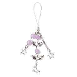 Сливовый Акриловые ремешки для мобильных телефонов с имитацией драгоценных камней, с сплава прелести, сердце крыло луна звезда, слива, 130 мм