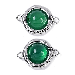 Платина Латунный паве натуральный зеленый оникс агат (окрашенный и нагретый) плоские круглые звенья соединительные подвески, платина, 18x13x5.5 мм, отверстие : 1.6 мм