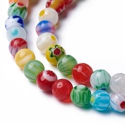 Mixed Color Handmade Millefiori Glass Round Bead Strands, Mixed Color, 4mm, Hole: 1mm, about 95~100pcs/strand, 14~14.5 inch
