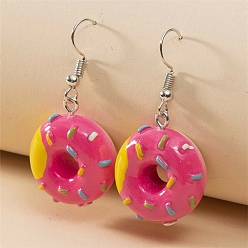 Hot Pink Resin Food Model Dangle Earrings, Jewely for Women, Donut, Hot Pink, 42x22mm