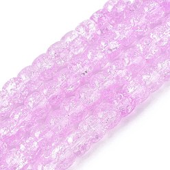 Бледно-Розовый Хрустящие прозрачные стеклянные бусины нити, баррель, розовый жемчуг, 8~8.5x5.5~6.5 мм, отверстие : 1.2~1.4 мм, около 61~64 шт / нитка, 14.96~15.75 дюйм (38~40 см)